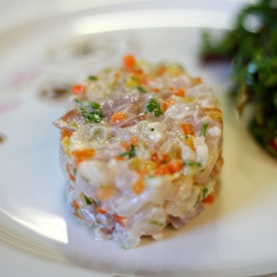 Tartare of Lake Leman “féra” with chilli by Chef Olivier Martin of the Auberge de&nbsp;Bogis-Bossey