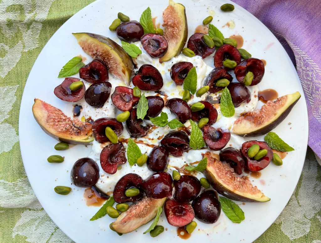 Lush seasonal salad: Burrata with Cherries, Figs and&nbsp;Pistachios